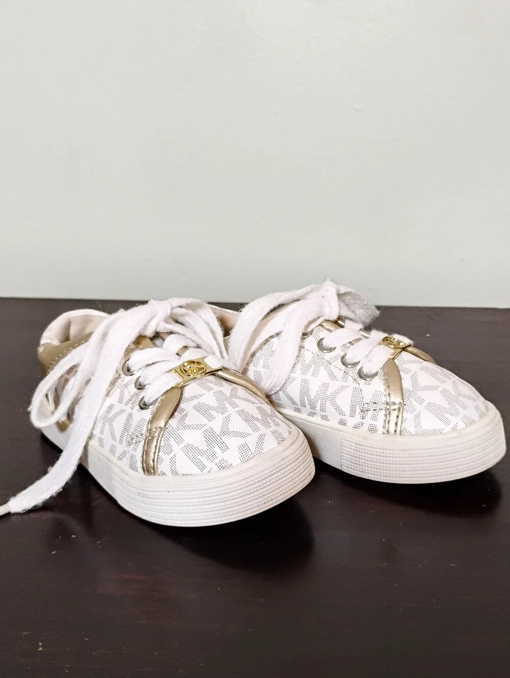 Michael Kors Baby Girls Jem Rally Gold & White Sneakers - Size 6 Baby Girl